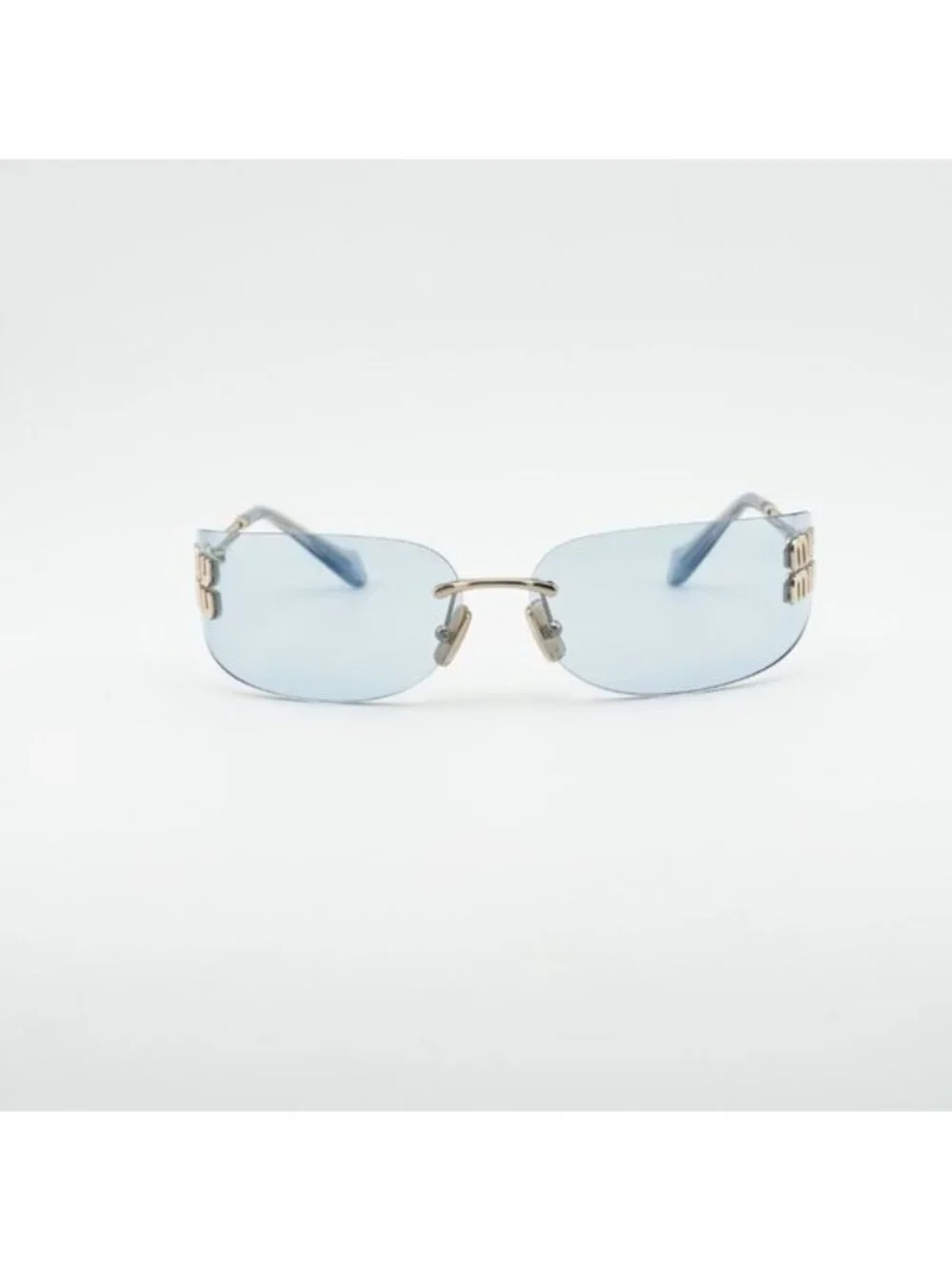 Miu Miu MUA51S ZVN10P Sunglasses Pale Gold Rectangle Frame, Light Blue Lenses